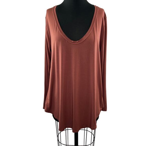 Lululemon Dark Terracotta Blouse Top Ribbed V-Neck For Down Time M Medium - Picture 1 of 8